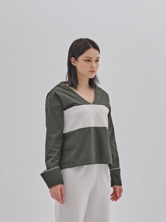 V-Neck Panel Pullover